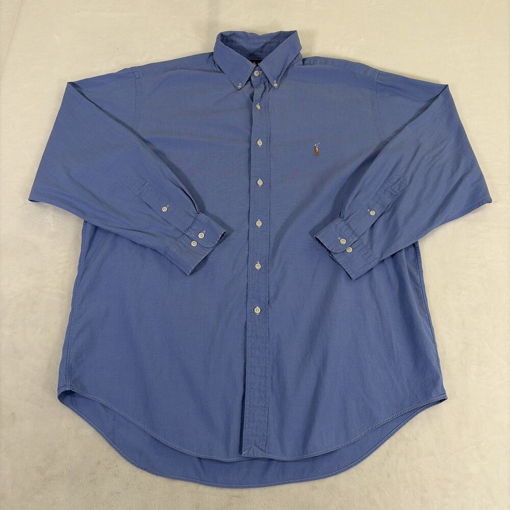 Vintage Ralph Lauren Shirt Mens 17 34/35 Blue Yarmouth Preppy Flesh Pony Oxford